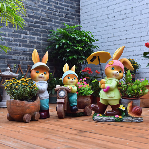 Yimingyuan Garden Decorative Courtyard Ornaments Outdoor Cartoon Rabbit Flowerpot Park Lawn Creative Simulation Animal Landscape Sculpture H20536