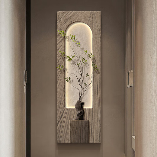 Fujinmen moderne einfache Eingangsanlagen, ein hoher Sinn, Gangkorridor, Ende des Korridors, dreidimensionales Wohnzimmer-Eingangstor Wandgemälde, Stil A-Branch und Blätter Fusu (Fzh01) 40*120 cm, gewöhnlicher Stil nicht luminöser + drei-schichtlich dreidimensionaler Sandsteinmalereimalerei