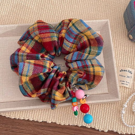 Songchuang Mengyu autumn and winter interesting colorful plaid large intestine hair tie cute low ponytail head rope niche ins style hair rope rubber band hair tie-color