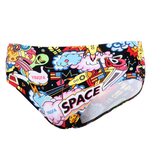 YINGFA Men's Professional Swimming Briefs for Adults and Children, Wide-Brim Comfortable and Conservative Training Printed Swimming Briefs Magic Cannonball 2XL (Waist 76-84 cm)