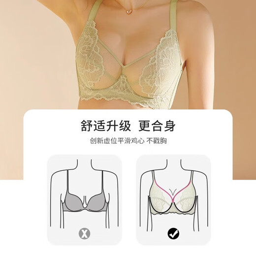 Sugar grain underwear for women, thin, large breasts, small and large sizes, fat mm, push-up, support for secondary breasts, anti-sagging, ultra-thin lace bra, tender grass green E75