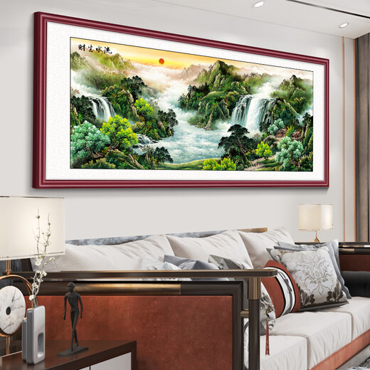 Neue Landschaftsbilder im chinesischen Stil, Gemälde im Wohnzimmer hängend, chinesische Gemälde, Backing -Bilder, Sofa -Hintergrund -Wanddekoration Gemälde, Banner, Büro Wandbilder, FG106 Long History, 12353cm Aluminiumlegierungsgrenze, rote Walnussmornfarbe