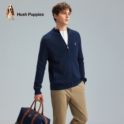Hush Puppies Spring et automne pour hommes et automne Waffle Waffle Trigan Cardigan simple collier de bouteille 075 Bleu foncé 1 xxl