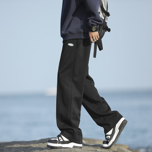 Foss Phil pantalones para el estilo de otoño e invierno de los hombres más el terciopelo espesado de los deportes cálidos y los pantalones casuales japoneses retro sueltos rectos de pierna ancha marca 718-wk73-1 negro XL [sugerido 145-160Jin [Jin iguala 0.5 kg]]