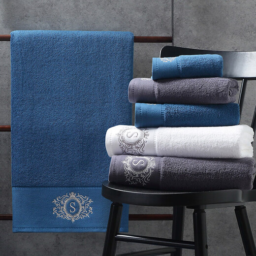 Xuelun'er five-star hotel towel and bath towel gift box 3-piece set, pure cotton, extra thick and highly absorbent, smoky gray