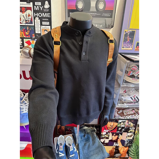 Digada Lazy Henry Collar Sweater Men's Winter Bottoming Sweater Men's Sweater Underwear Trendy Brand Men's Sweater Jacket Men QSCZ-Z84 Light Gray L