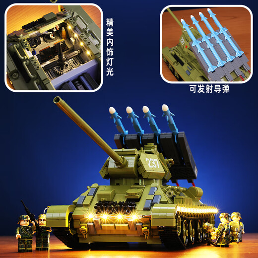 Lego War II Tiger King Super Heavy T34 Tank Building Blocks Assembled Remote Control Can Shoot Boys Toy Gift Super Large-T34 Tank/5 Doll+/17