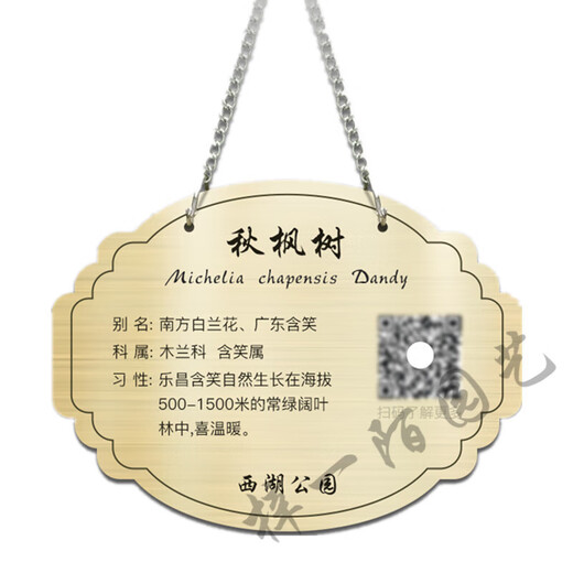 Stainless steel tree sign custom hanging outdoor tree identification QR code plant introduction hanging protection tree sign 30*20
