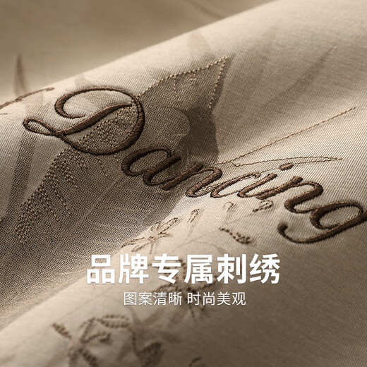 与狼共舞【含桑蚕丝】刺绣短袖T恤2025夏季新款印花亲肤圆领休闲上衣6037 卡其701 XL (180)