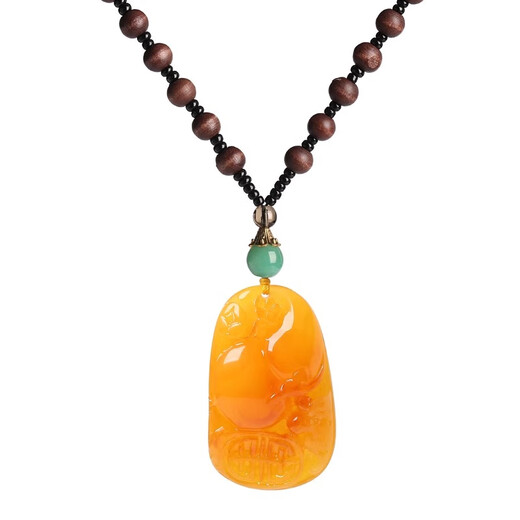 Goldsmith Lee amber old beeswax pendant for women high-end long sweater chain pendant chicken fat yellow water drop necklace birthday gift old honey water drop chicken wing wood chain