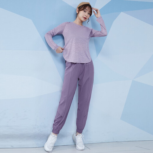 Fanstick Yoga Wear Women's Loose Long Sleeve Pilates Training Set Breathable Fitness Wear Running Sports Suit Light Purple Two-piece Set TC27956 L (Recommended 105-120 Jin Jin equals 0.5 kg)