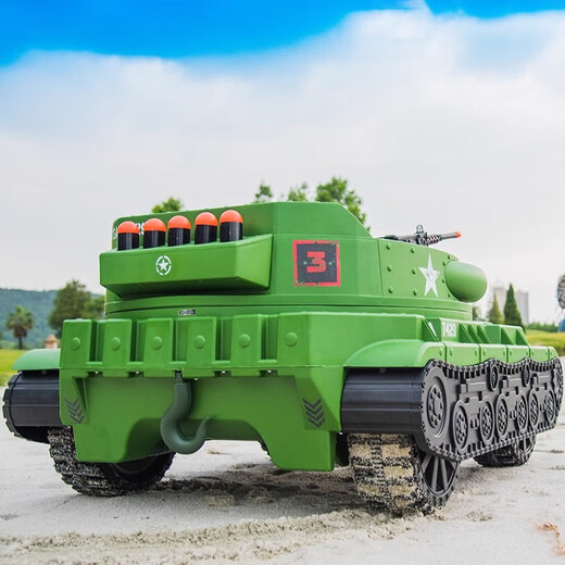 Yijing super large two-seater simulated tank children's electric car four-wheeled toy car can sit adults and children baby car two-seater + self-driving + simulated gun + power steering