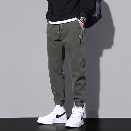 Jewish casual pants men's spring and autumn new American fashion brand work pants men's loose ties sports trousers 9859 military green M