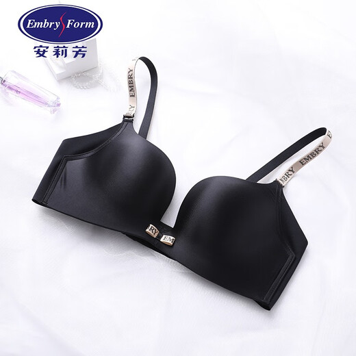 Embry imprint series Embry fashion letter shoulder strap thin non-wired bra women's comfortable side breast underwear soft thin cup black 70B