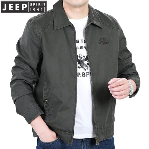 JEEP SPIRIT夹克男外套翻领纯色棉上衣中年男士商务休闲男装褂子外套【易穿搭 7229军绿色 XL 码建议140-155斤