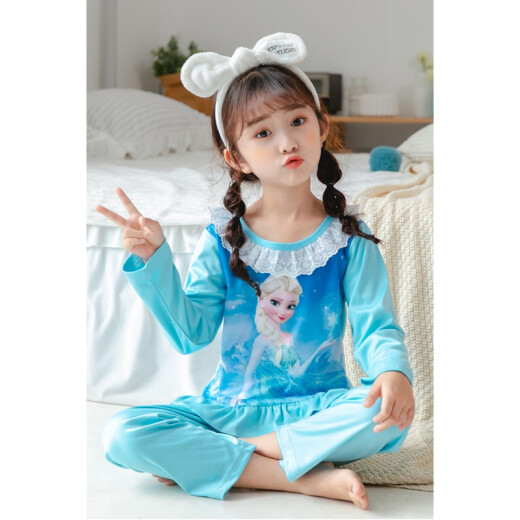 Qiaojiadi children's pajama girl spring and autumn long girl baby child princess Aisha home clothes set Sophia long set 854# Lan Aisha 100 size 8 height 90-CM