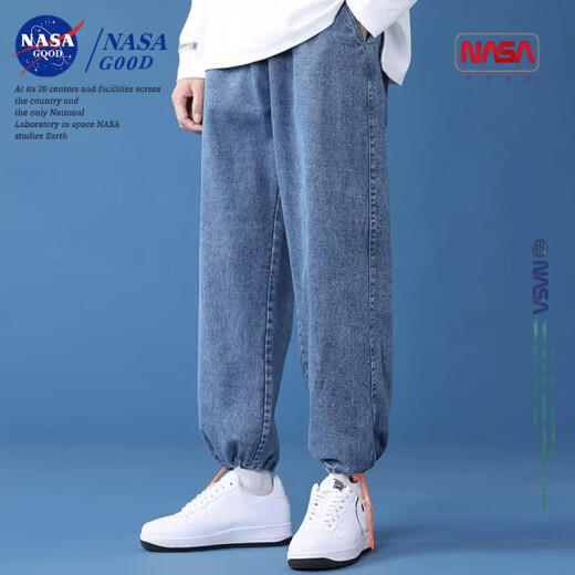 NASA GOOD jeans men's four seasons Korean style loose straight men's pants Hong Kong style casual long trousers men's light blue XL