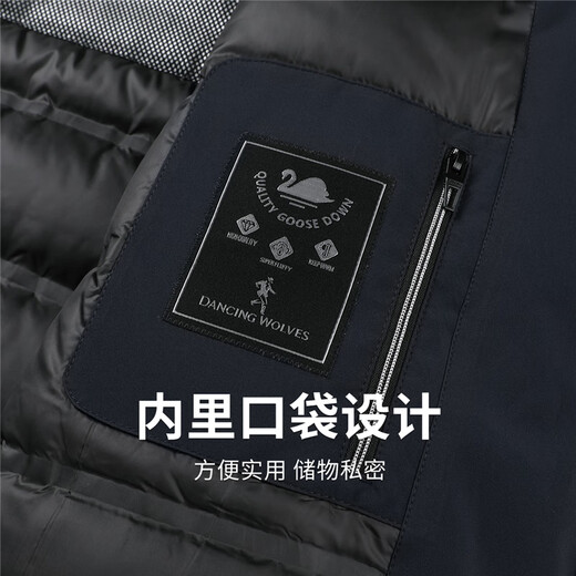 Dances with Wolves Goose Down Liner Detachable Hooded Jacket Men's 2025 Autumn and Winter New Windproof and Warm Locking Jacket 1049 Navy Blue 101 L (175)