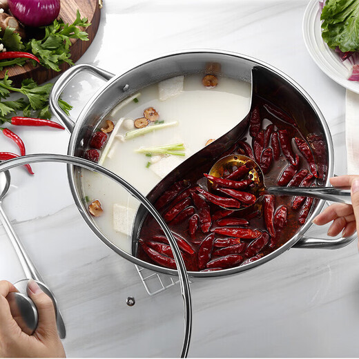 Maxcook Yuanyang Hot Pot 32cm thickened 304 stainless steel with hot pot spoon with lid universal gas induction cooker MCT963
