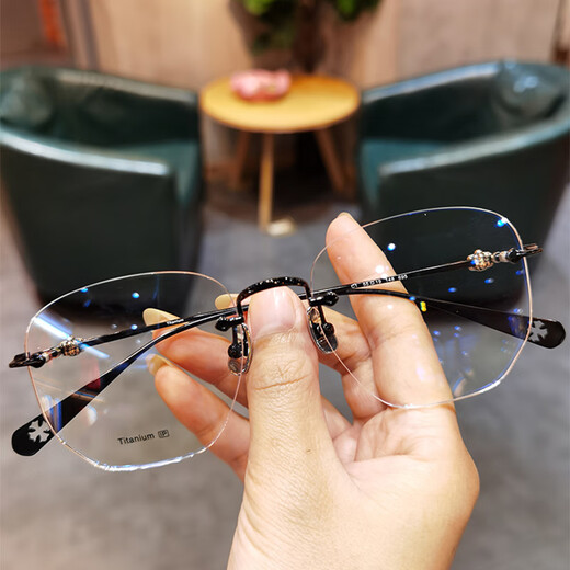 
JIANDAN (JIANDAN) glasses frame myopia can match the degree of men and women's trendy pure titanium ultra-light frame punching frame for business travel students learning [Frame] 695 rose gold single frame + model lens