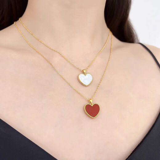 18K gold love pendant au750 rose gold colored gold gold necklace heart-shaped chain birthday gift for girlfriend 18K gold rose gold (with 18K gold necklace) 10mm red agate