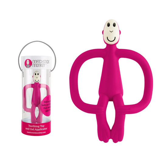 Aseblarm match monkey teether baby teething chewing silicone toy without tail soothing and anti-eating hand artifact can be boiled As red/classic