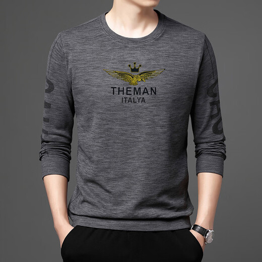 Nueva camiseta de manga larga para el cuello redondo suelto de hombres de hombres de terciopelo de doble cara Desarrollo de la base de la base de la base de la base de otoño para la ropa de otoño para los jóvenes de mediana edad y los jóvenes sin planchar y la moda de impresión de color sólido antiarrugas XL (peso recomendado 120-140Jin [Jin iguala 0.5 kg])))
