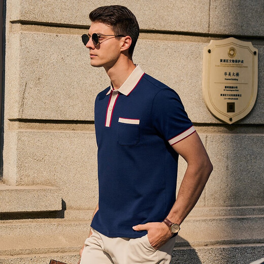 Mr. Stoffknopf Retro Polo Shirt Sommer Neue Männer Revers kurzärmelig College-Stil AT12083 Navy Blue M (170)