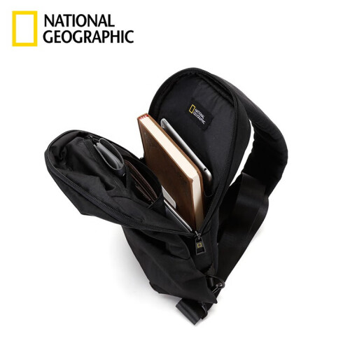 National Geographic Crossbody Bag Men's Casual Men's Bag Multifunctional Chest Bag Shoulder Bag Crossbody Backpack Trendy Small Bag Black