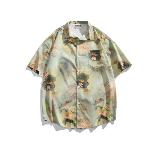 
FOG SKY Hawaiian style short-sleeved floral shirt men summer couple travel loose casual tops beach jacket men and women HK-6629 Madagascar black M (recommended 110-130Jin [Jin equals 0.5 kg])