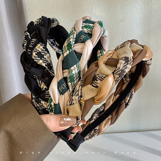 Zhuo Keke Retro Twist Headband Women's Autumn and Winter Temperament High Skull Headband Internet Celebrity Hair Clip Pressed Hair Anti-Slip Hair Bundle Headwear Black Letter Style