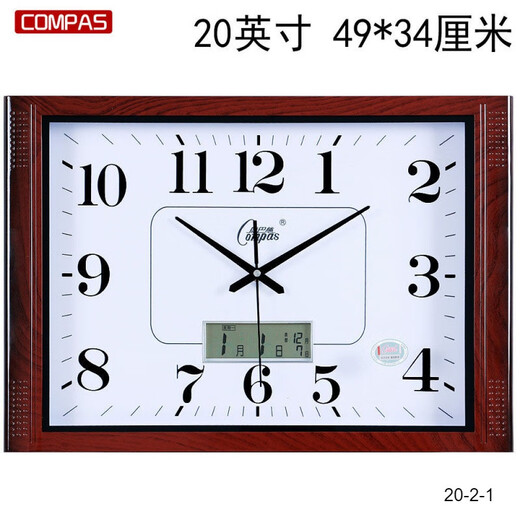 康巴丝静音挂钟客厅卧室石英钟表办公室学校时间表壁挂时钟表 49*34厘米 木纹白盘（6626）