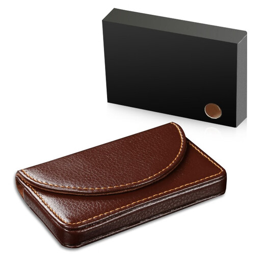 悦利（richblue）名片夹商务皮革名片盒办公用品卡片名片收纳包磁吸款文具礼品定制LOGO工艺 半月荔纹咖1197