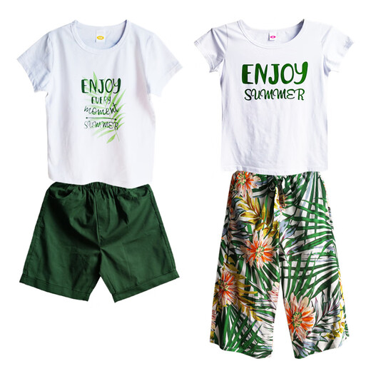 Buenpu parent-child clothing for a family of three, summer short-sleeved suit, beach clothing, family clothing, beach vacation, Internet celebrity family clothing, white 90 boys