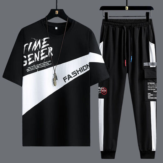 Yimuqi Summer à manches courtes SUPTERS CONSÉRIEURS CONSTERNES CONSTUSSIBLES À MANGE CASEVE SPORTS CONSTUSSIBLES SETTS TOUT-PIÈCES 10-20 ANS Suit étudiant 867 Black + 1563 Contrôle blanc S costume S.