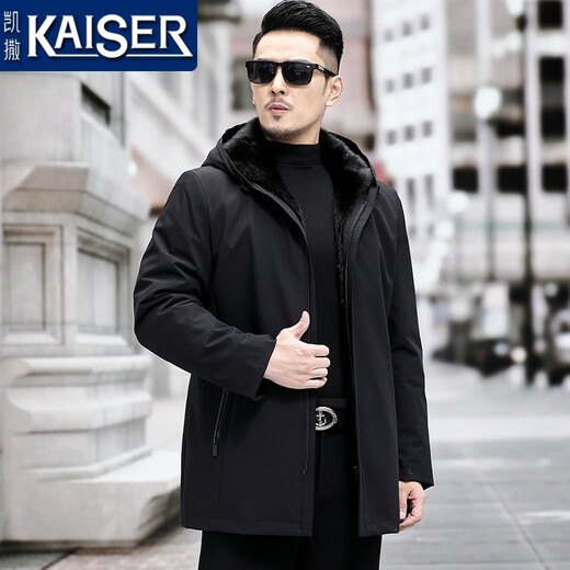 KAISER Parka Abrigo de visón Piel de invierno para hombre Todo en uno Traje de papá de visón entero con capucha de longitud media más forro de visón entero negro de piel engrosada de terciopelo XL 175 (Adecuado para un peso de 125-145 Jin Jin es igual a 0,5 kg)