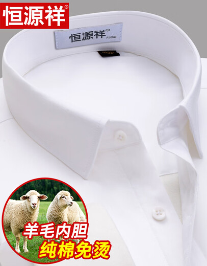 恒源祥纯棉免烫条纹加绒衬衫男长袖商务正装蓝白色工装保暖衬衣 HZ7JYB7170(羊毛内胆) 40