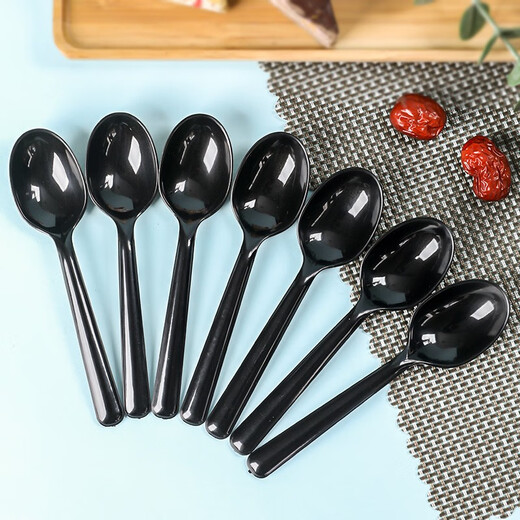 Fangcaodi disposable spoons 80 pieces long handle spoon small spoon fast food dessert coffee black spoon individually packaged