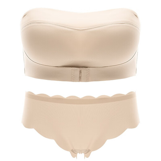 Maolu Valentine's Day Gift Strapless Bra No Wires Anti-Exposed Wedding Dress Sexy Push-up Small Breast Beautiful Back Underwear Women Skin Color Bra + Underwear 75A B-Cup