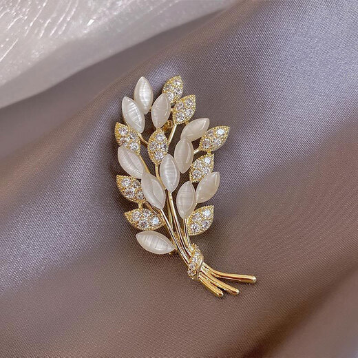 Idel's high-end rhinestone synthetic cat's eye wheat ear brooch, elegant and cute Japanese light luxury anti-exposure buckle Internet celebrity gift rhinestone tree small brooch XZ0076