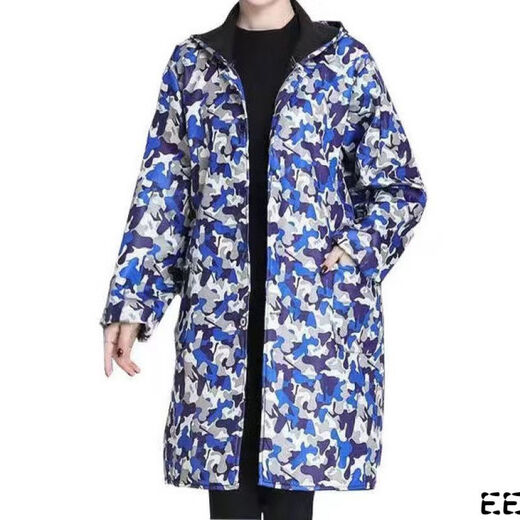 Guiren Xiong velvet thickened smock, warm coat, men's and women's work clothes, waterproof and oil-proof camouflage long coat, kitchen long-sleeved labor insurance suit, blue floral (with hood), large size (160-200)