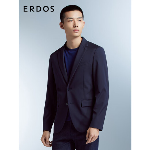 ERDOS 春夏两粒扣商务正装舒适抗皱质感桑蚕丝通勤男上衣西服外套 藏蓝 L 175/96A