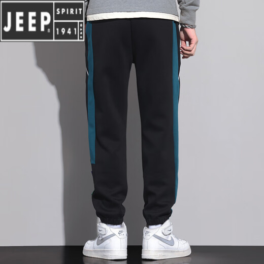 JEEP SPIRIT吉普瘦高个子加长版运动休闲裤子男春秋款190cm超长束脚学生休闲 12113裤长110cm黑蓝色-春秋款 XL 125-140斤左右