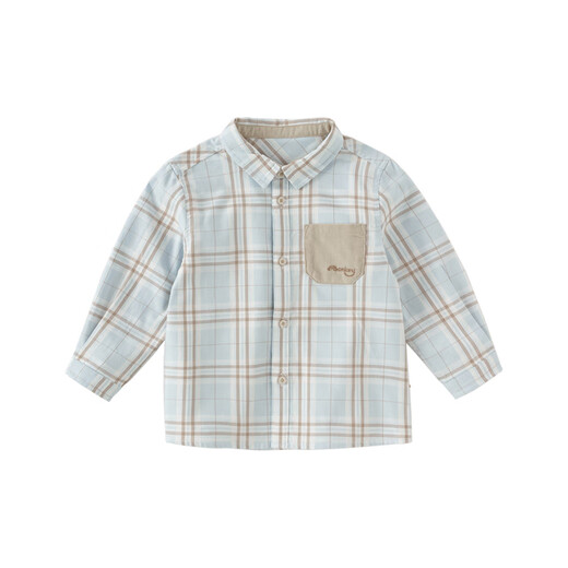 DAVE&BELLA boys' shirts baby long-sleeved tops children's shirts spring new children's clothing plaid shirt children's clothes blue plaid in stock 110 cm (recommended height 100-110cm)