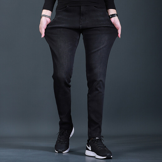 Ventilateur Litai Black Jeans pantalon mince masculin automne et hiver plus en velours épaissis de style coréen et jeans à la mode et décontractés