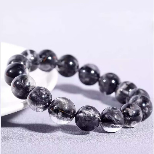 Eternal symbol collection grade natural black silver titanium crystal bracelet black crystal bracelet energy black hair crystal birthday gift for men and women collection grade black silver titanium-7mm