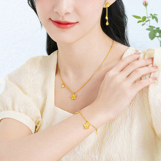 六福珠宝足金花嫁樱花黄金项链套链送礼计价G16TBGN0001 5.26克(含工费679元)