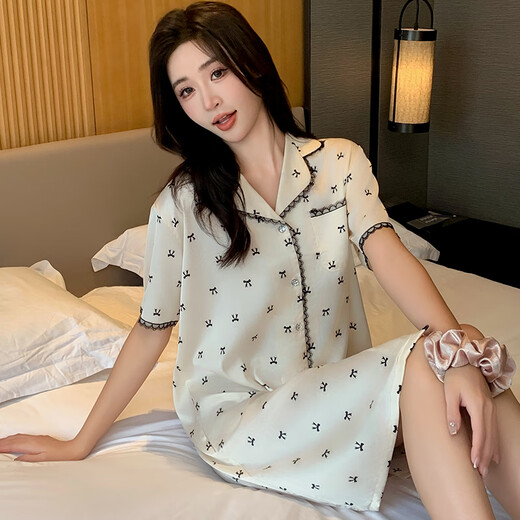 
Modal cool ice silk nightgown home clothes cardigan small lapel shirt skirt mid-length pajama skirt ice snow silk 11973 average size 80-135Jin [Jin equals 0.5 kg]