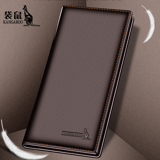 Kangaroo Wallet Men's Long Leather 2025 New Thin Head Layer Cowhide Multi-Seat Zipper Wallet Soft Wallet Handbag Thin (Brown)