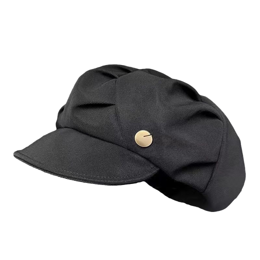 Miao Yijia beret hat women's autumn and winter sun hat octagonal hat versatile new big head circumference showing face small Korean print painter hat pleated beret black